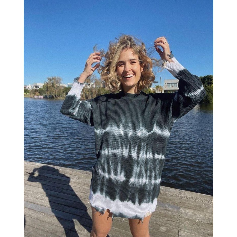 Superdown Gray Tie Dye Knit Pullover Distressed S… - image 1